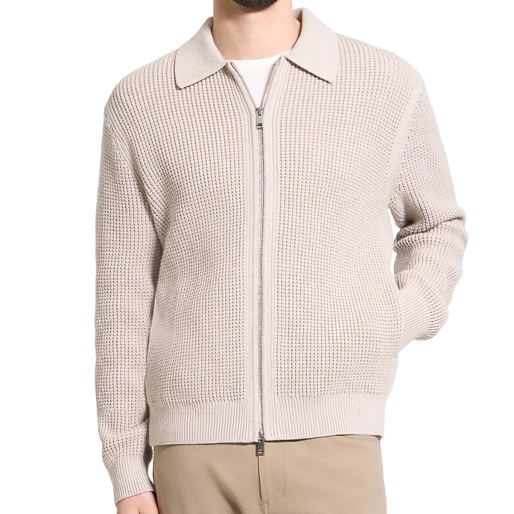 Theory Men’s Gary Collar Full Zipper Cardigan, Alabaster Melange